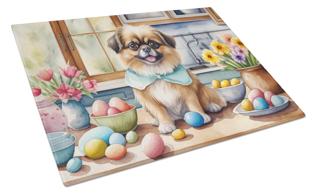 15 x 12 in. Decorating Easter Tibetan Spaniel Glass Cutting Board