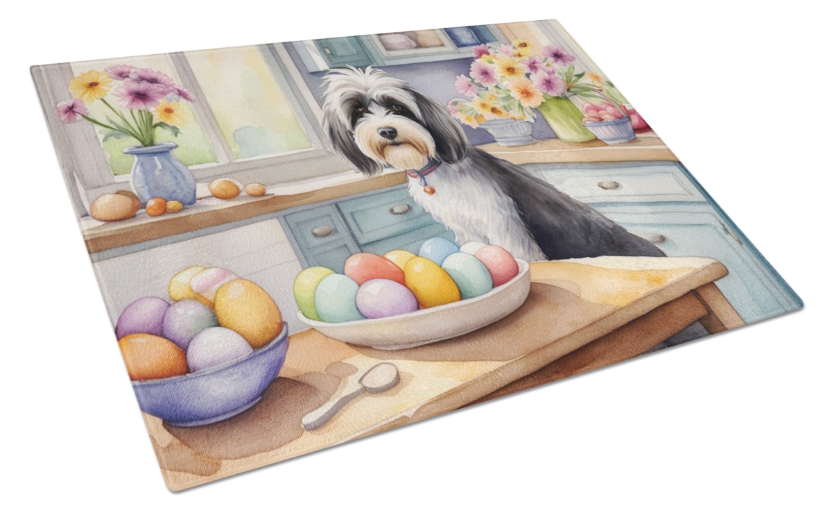 DAC6913LCB 15 x 12 in. Decorating Easter Tibetan Terrier Glass Cutting Board