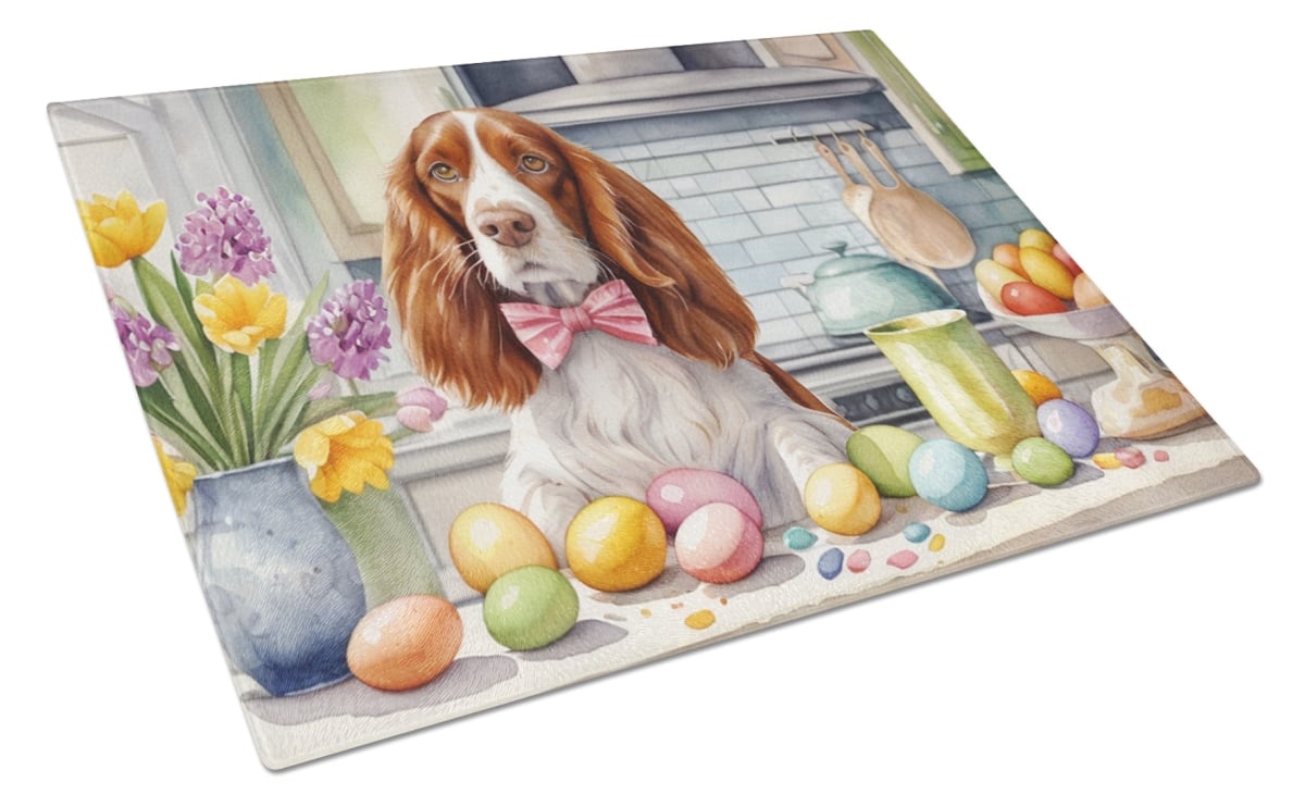 Picture of Carolines Treasures DAC6916LCB 15 x 12 in. Decorating Easter Welsh Springer Spaniel Glass Cutting Board
