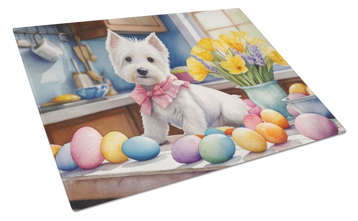 Picture of Carolines Treasures DAC6918LCB 15 x 12 in. Decorating Easter Westie Glass Cutting Board
