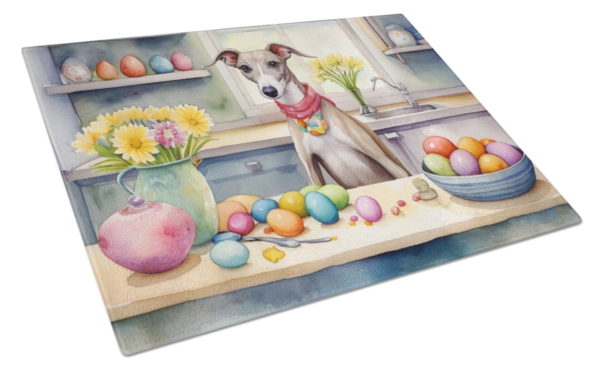 Picture of Carolines Treasures DAC6919LCB 15 x 12 in. Decorating Easter Whippet Glass Cutting Board