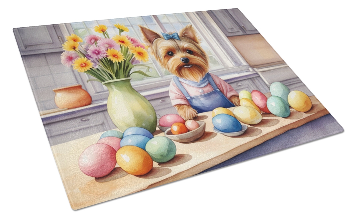 Picture of Carolines Treasures DAC6921LCB 15 x 12 in. Decorating Easter Yorkshire Terrier Glass Cutting Board