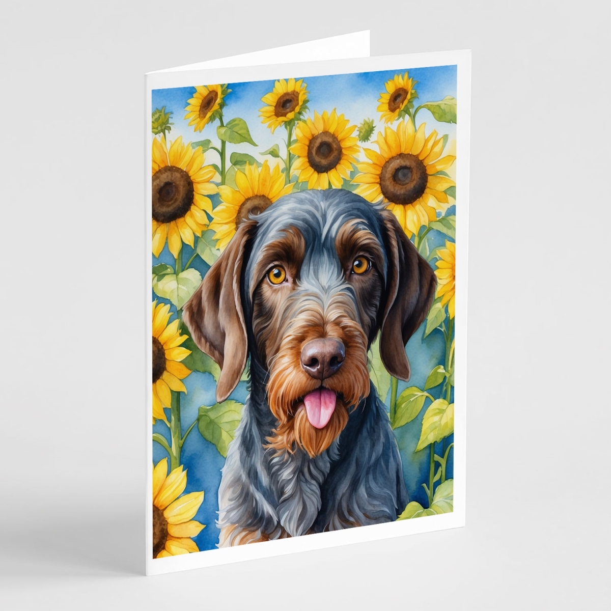 DAC6086GCA7P 5 x 7 in. German Wirehaired Pointer in Sunflowers Greeting Cards - Pack of 8
