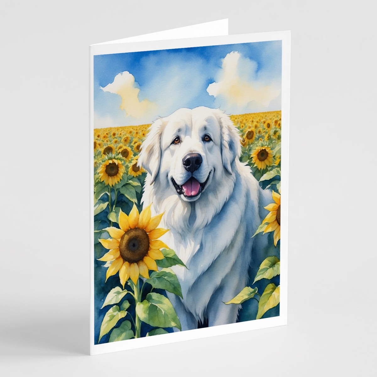 DAC6093GCA7P 5 x 7 in. Great Pyrenees in Sunflowers Greeting Cards - Pack of 8 -  Carolines Treasures