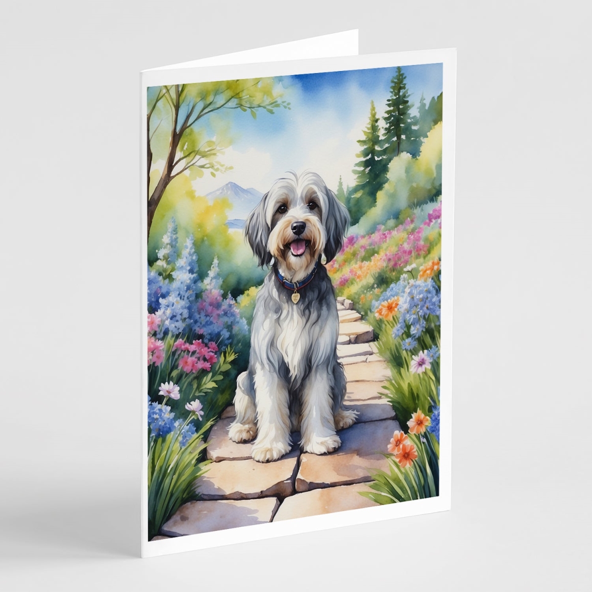 DAC6726GCA7P 5 x 7 in. Tibetan Terrier Spring Path Greeting Cards - Pack of 8