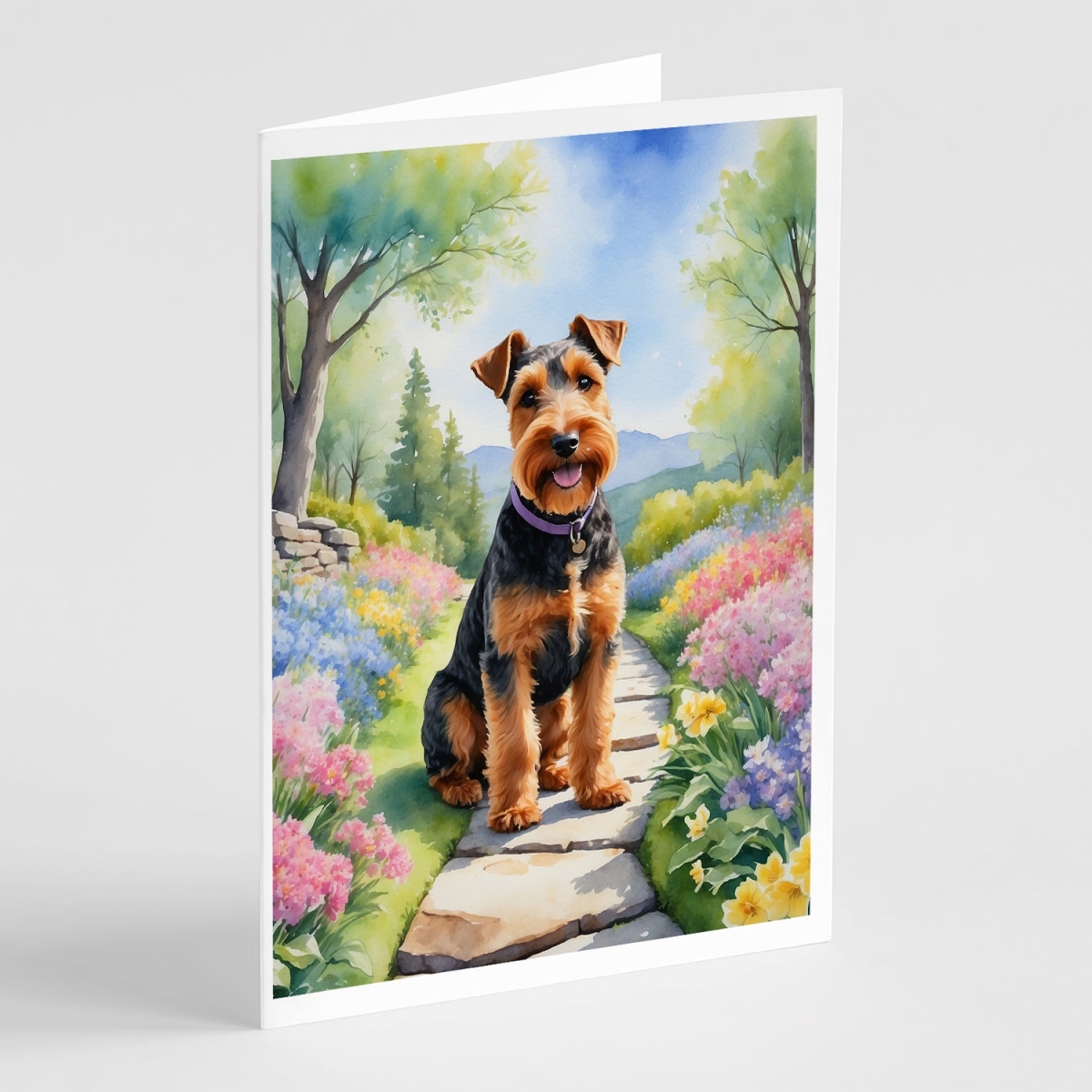 5 x 7 in. Welsh Terrier Spring Path Greeting Cards - Pack of 8