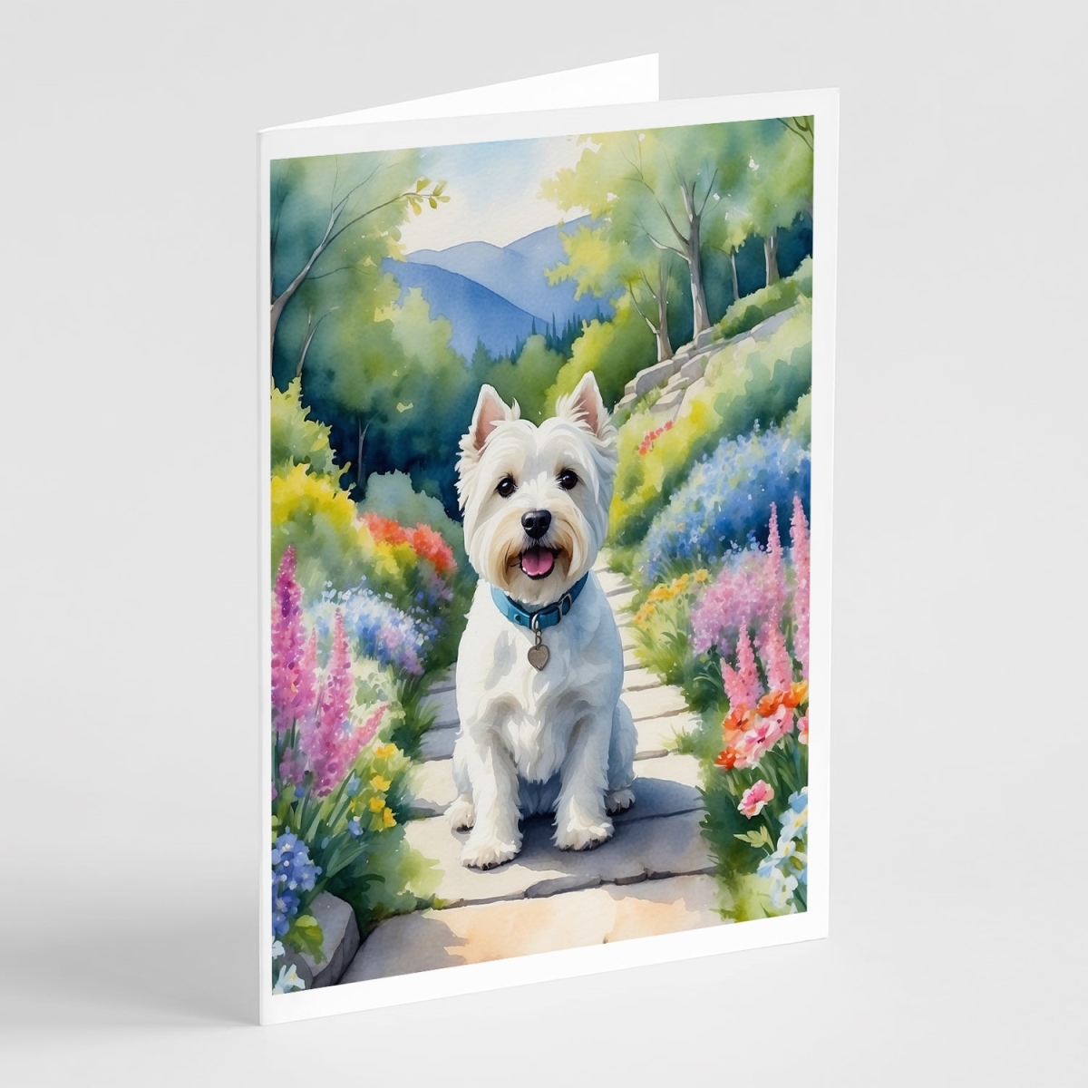 DAC6731GCA7P 5 x 7 in. Westie Spring Path Greeting Cards - Pack of 8