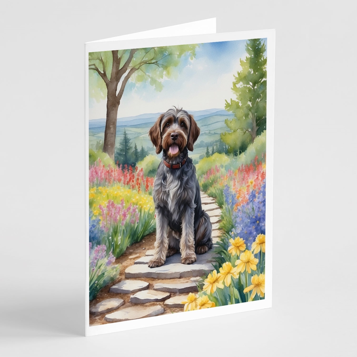 DAC6734GCA7P 5 x 7 in. Wirehaired Pointing Griffon Spring Path Greeting Cards - Pack of 8