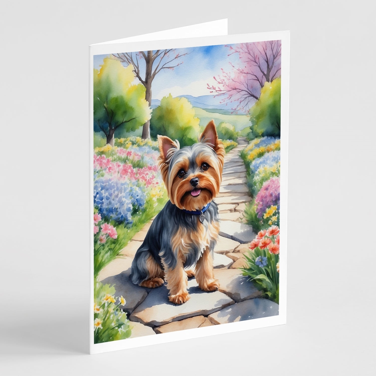 DAC6735GCA7P 5 x 7 in. Yorkshire Terrier Spring Path Greeting Cards - Pack of 8