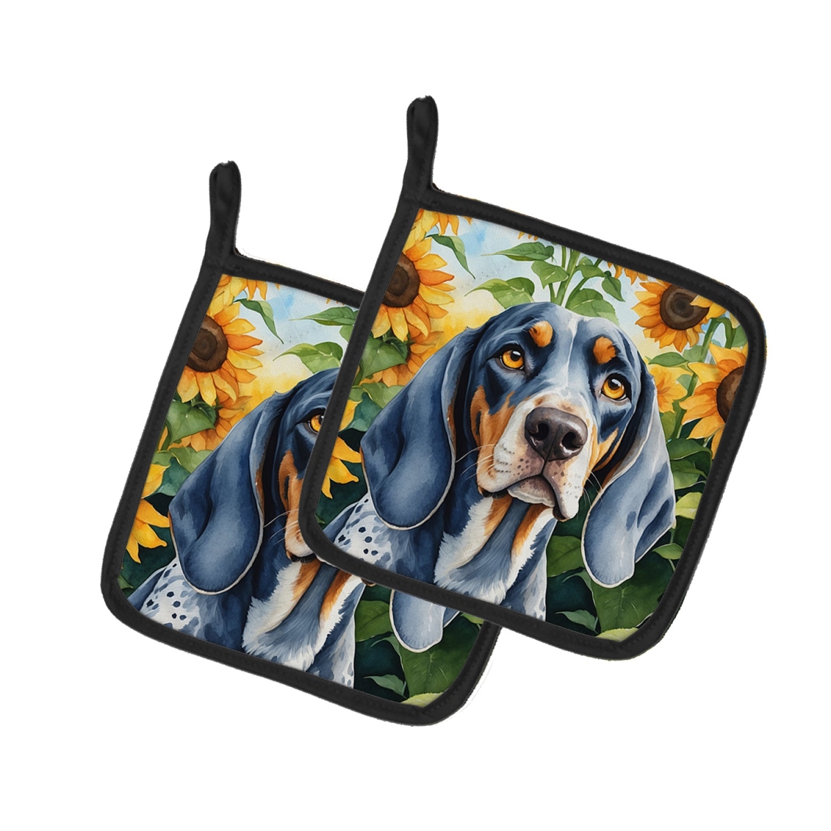 DAC6030PTHD 7.5 x 7.5 in. Bluetick Coonhound in Sunflowers Pair of Pot Holder