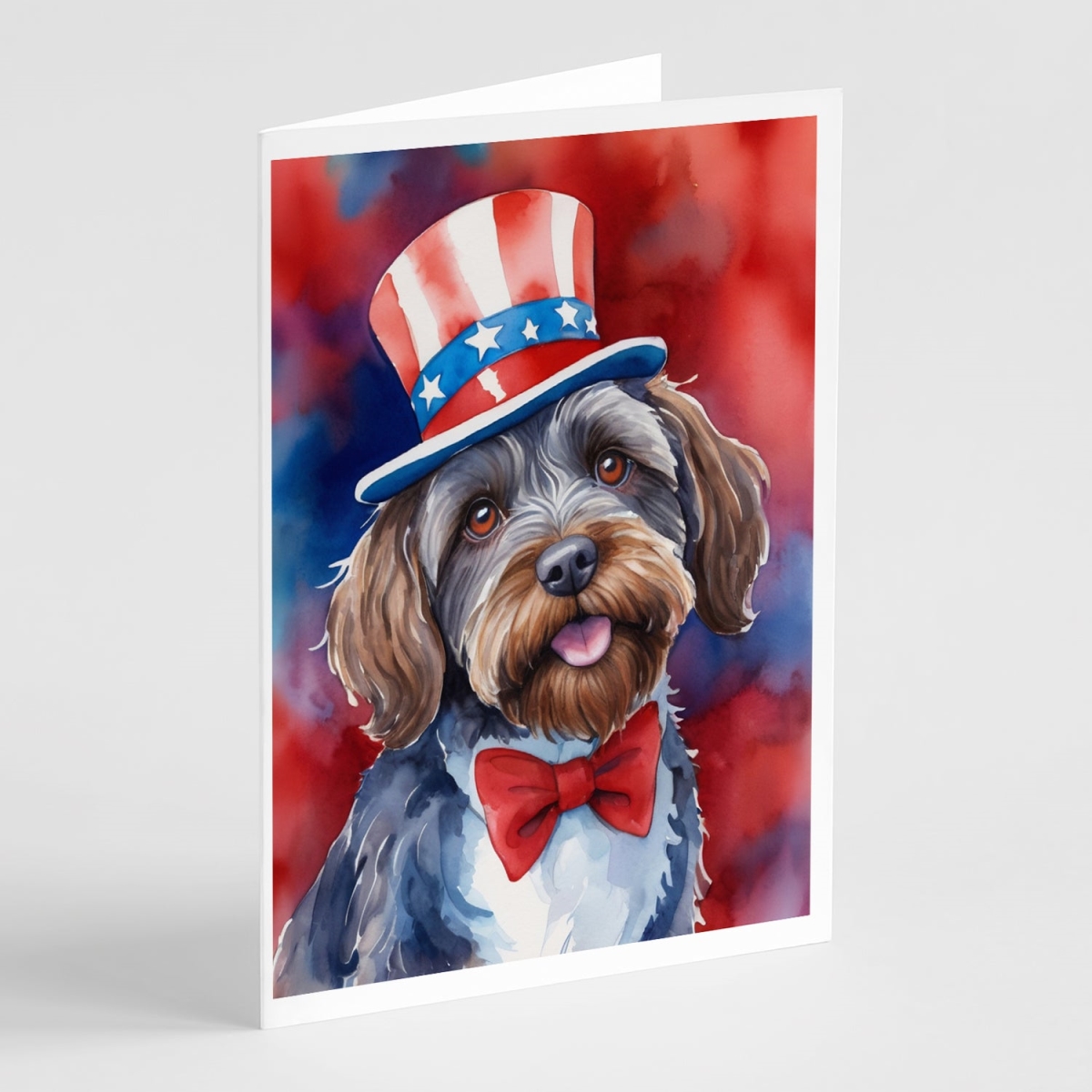 DAC5821GCA7P 5 x 7 in. Wirehaired Pointing Griffon Patriotic American Greeting Cards - Pack of 8