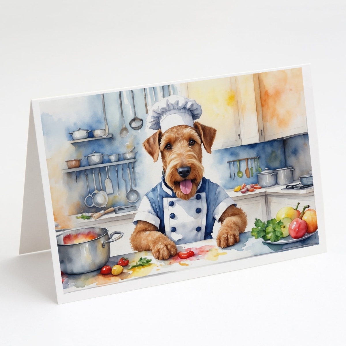 DAC6181GCA7P 5 x 7 in. Airedale Terrier The Chef Greeting Cards - Pack of 8