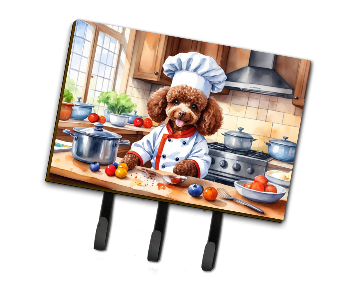 9 x 6 in. Chocolate Poodle The Chef Leash or Key Holder