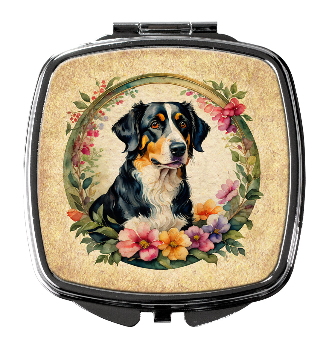 DAC2083SCM 3 x 2.75 in. Appenzeller Sennenhund & Flowers Compact Mirror