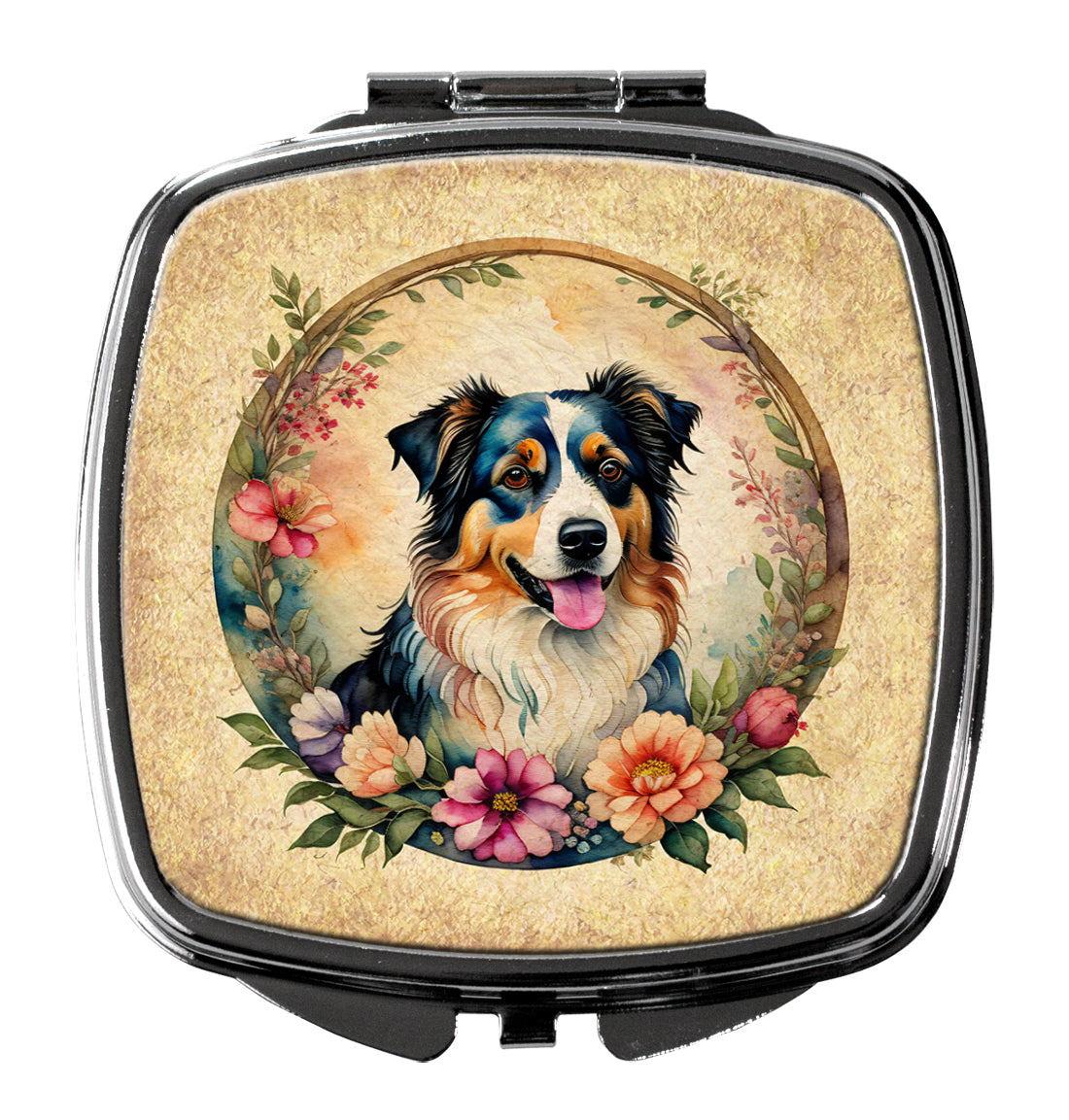 DAC2084SCM 3 x 2.75 in. Australian Shepherd & Flowers Compact Mirror