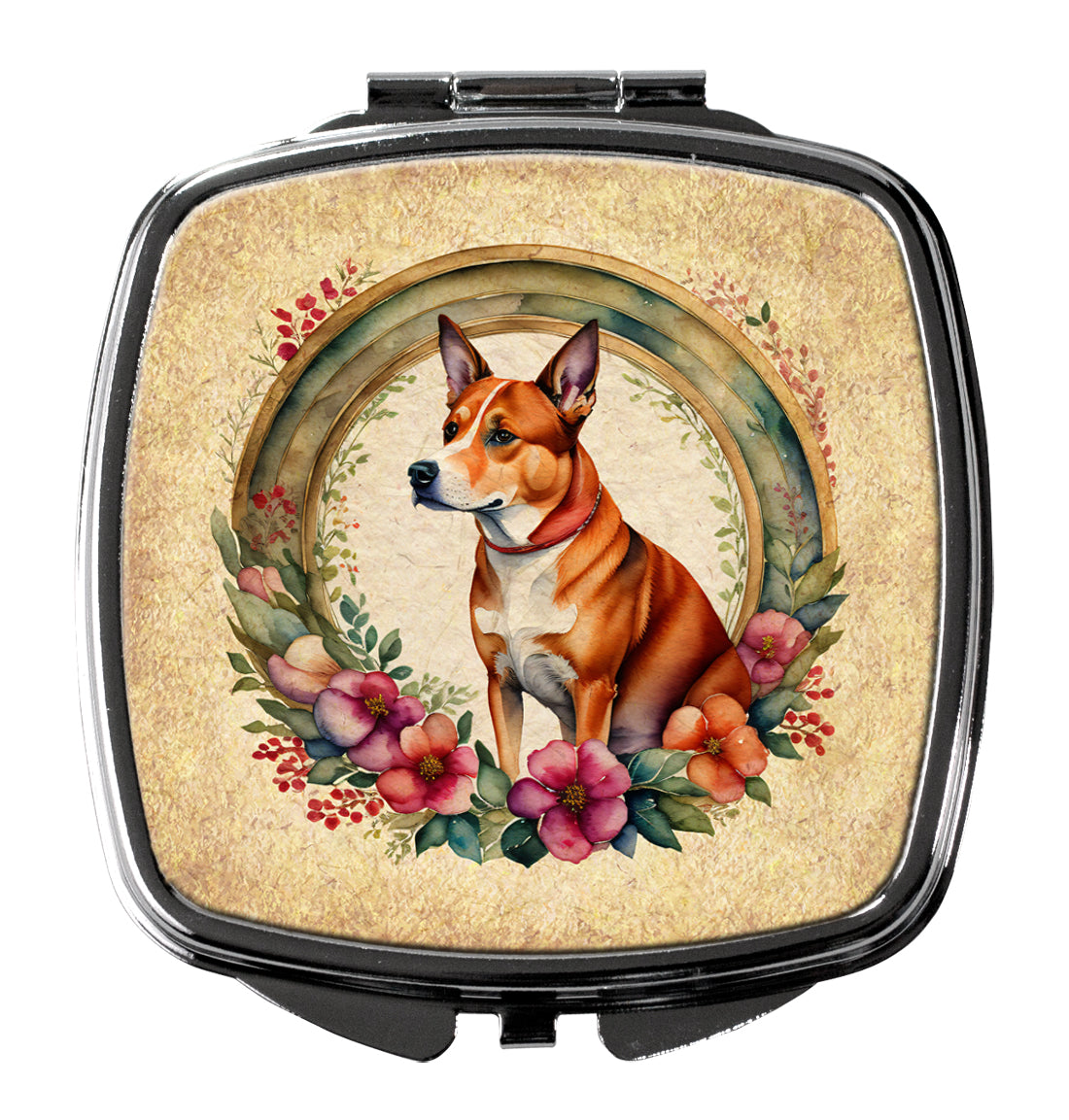 3 x 2.75 in. Basenji & Flowers Compact Mirror