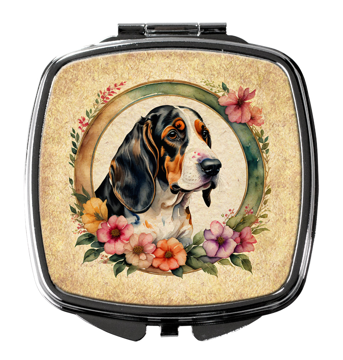 DAC2086SCM 3 x 2.75 in. Basset Hound & Flowers Compact Mirror