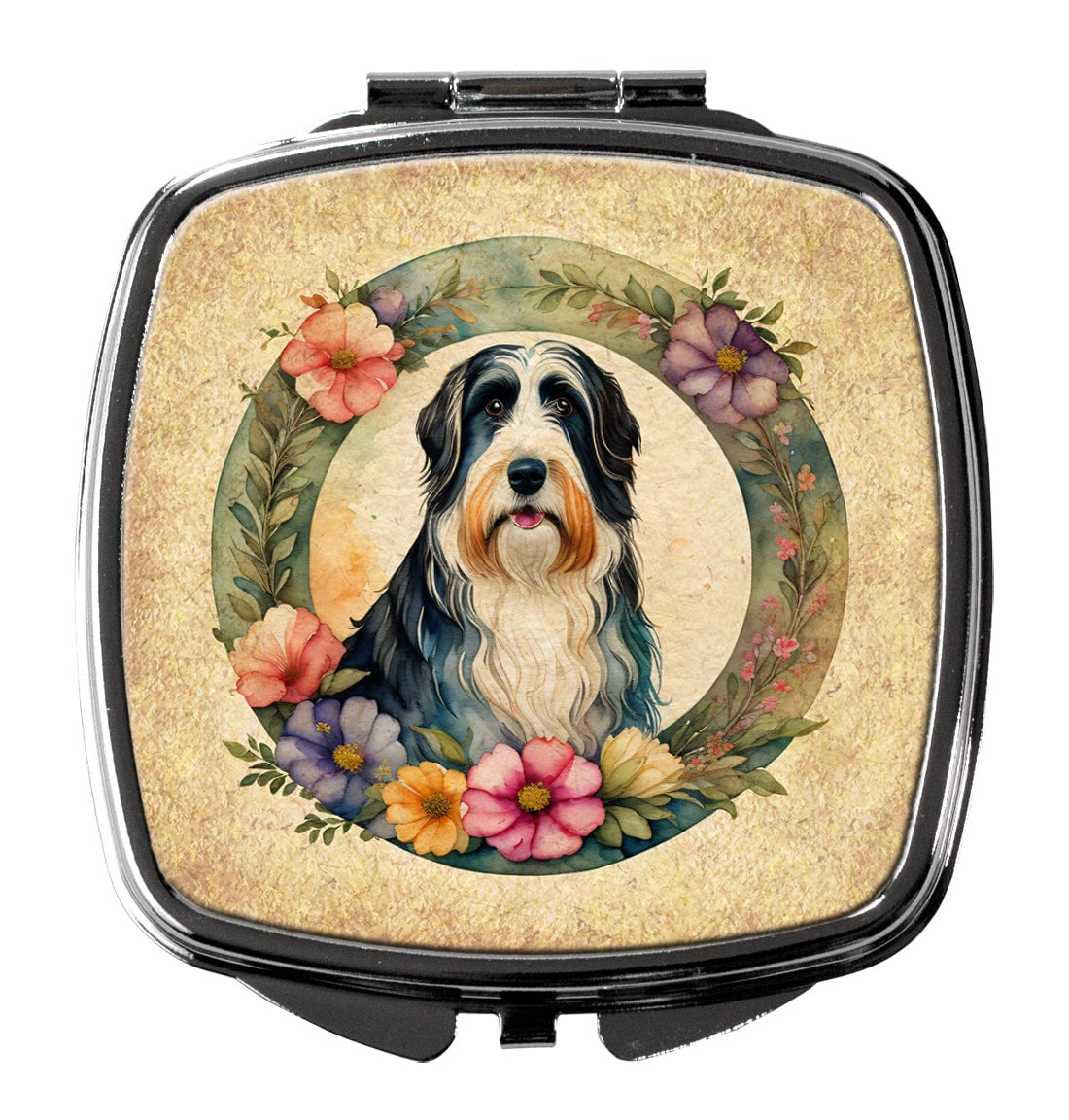 DAC2088SCM 3 x 2.75 in. Bearded Collie & Flowers Compact Mirror