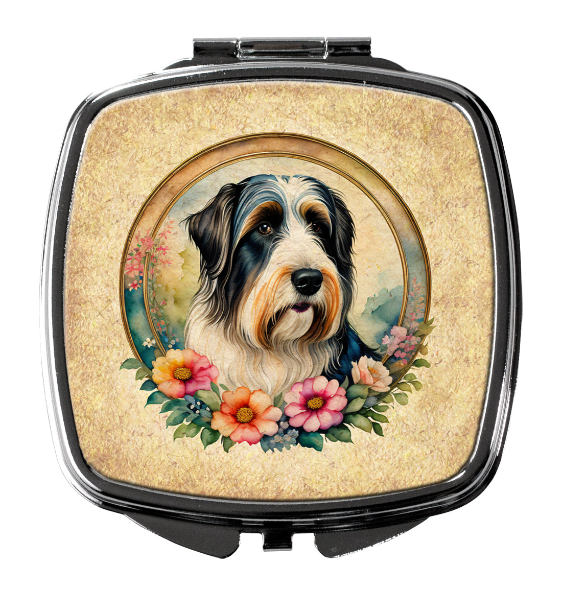 DAC2089SCM 3 x 2.75 in. Bearded Collie & Flowers Compact Mirror