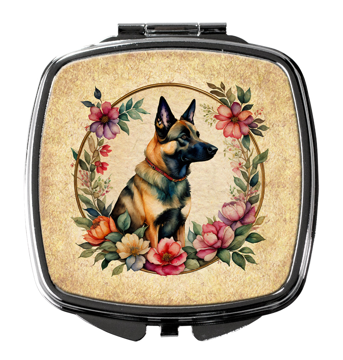 3 x 2.75 in. Belgian Malinois & Flowers Compact Mirror