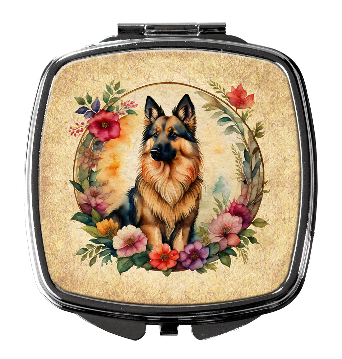 DAC2092SCM 3 x 2.75 in. Belgian Tervuren & Flowers Compact Mirror