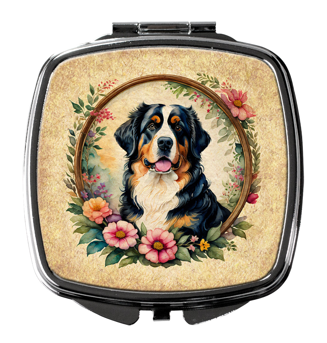 3 x 2.75 in. Bernese Mountain Dog & Flowers Compact Mirror