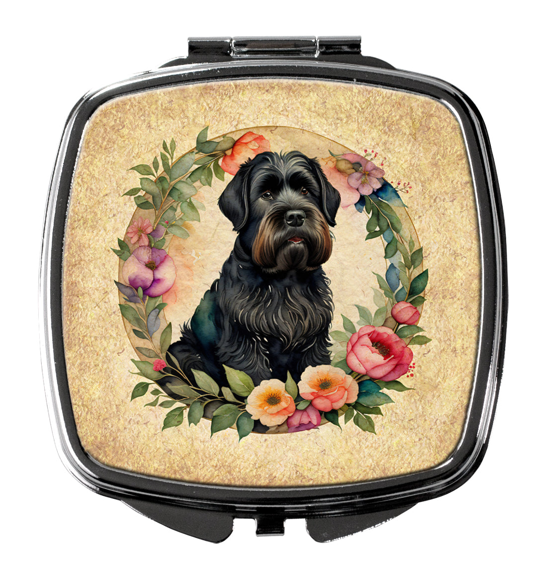 DAC2096SCM 3 x 2.75 in. Black Russian Terrier & Flowers Compact Mirror