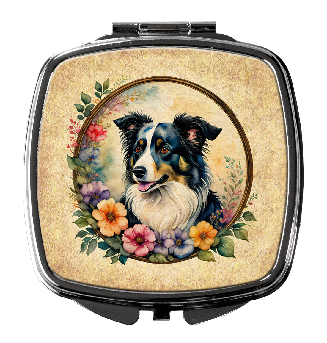 3 x 2.75 in. Border Collie & Flowers Compact Mirror
