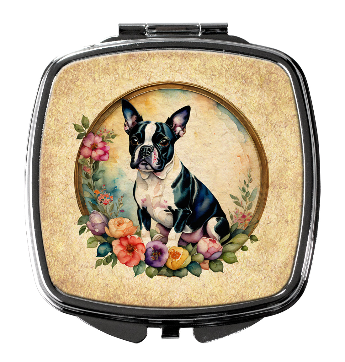 DAC2100SCM 3 x 2.75 in. Boston Terrier & Flowers Compact Mirror