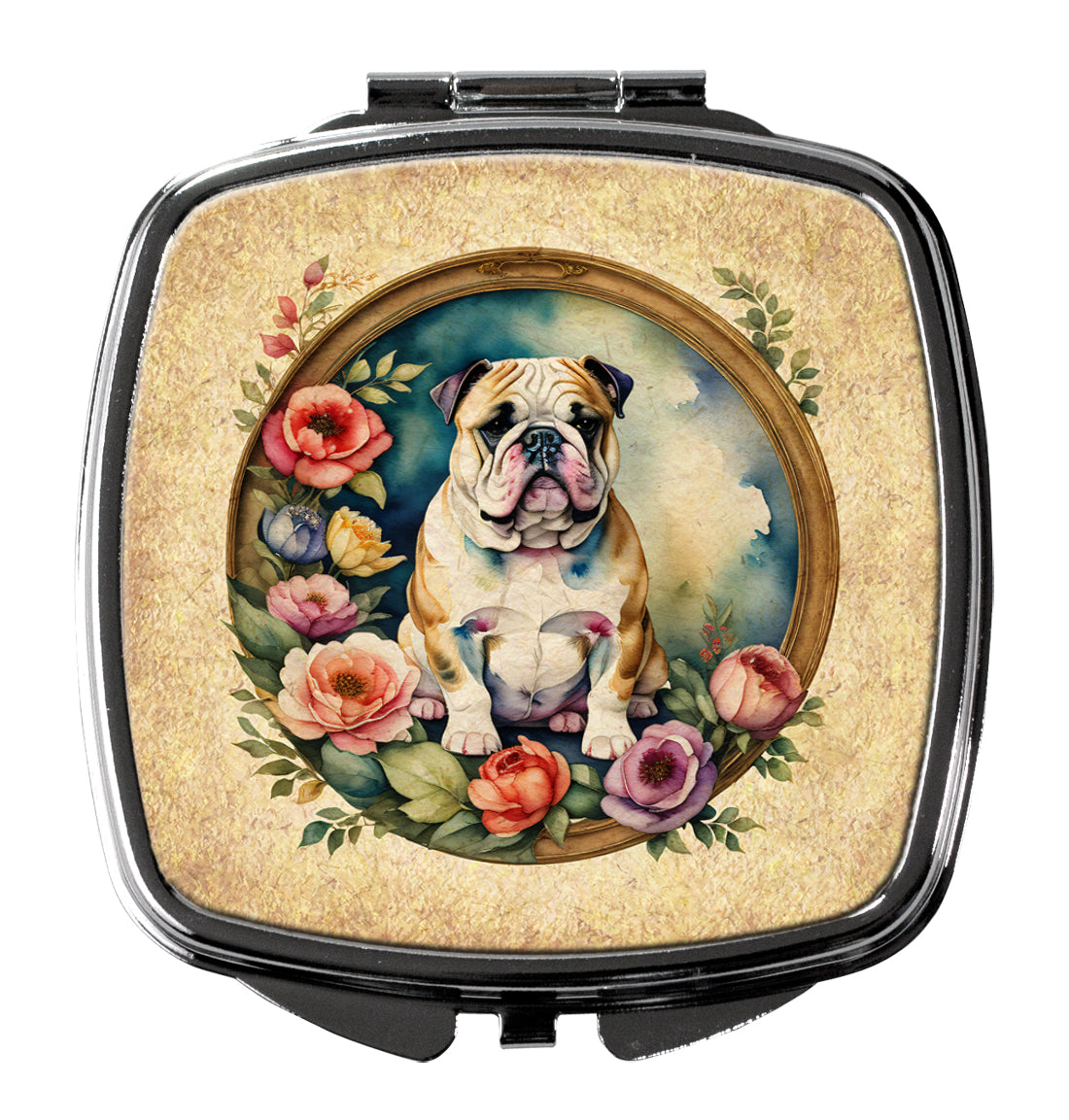 3 x 2.75 in. English Bulldog & Flowers Compact Mirror
