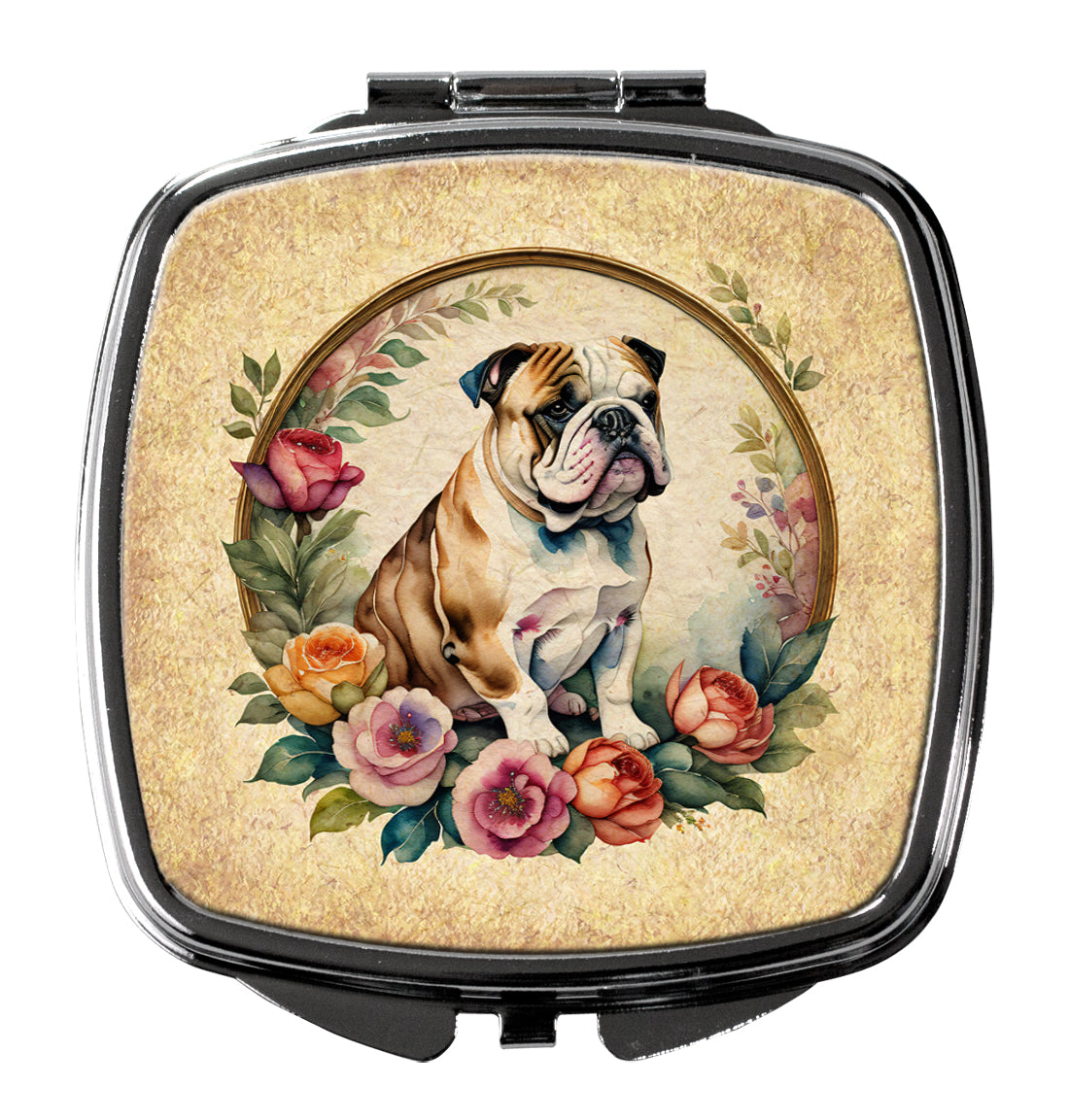3 x 2.75 in. English Bulldog & Flowers Compact Mirror