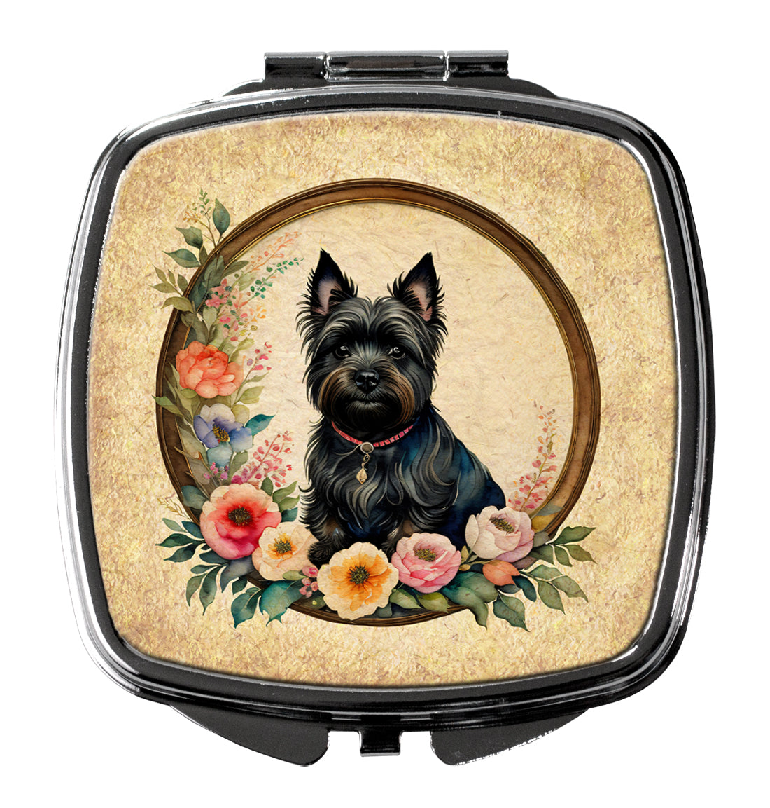 3 x 2.75 in. Cairn Terrier & Flowers Compact Mirror