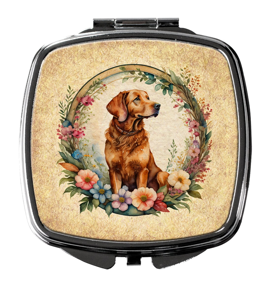 3 x 2.75 in. Chesapeake Bay Retriever & Flowers Compact Mirror