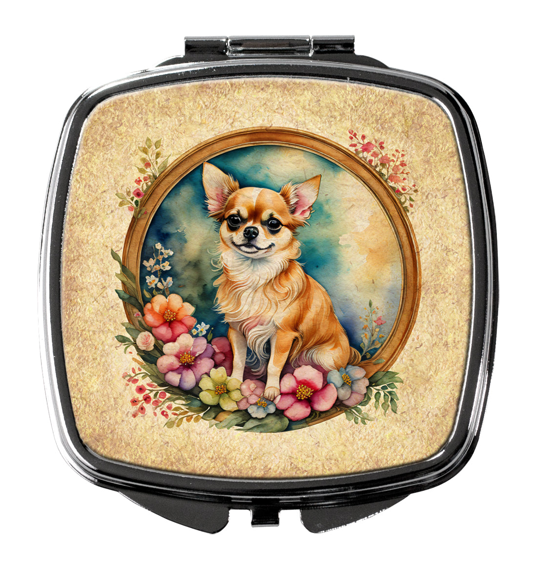 3 x 2.75 in. Chihuahua & Flowers Compact Mirror