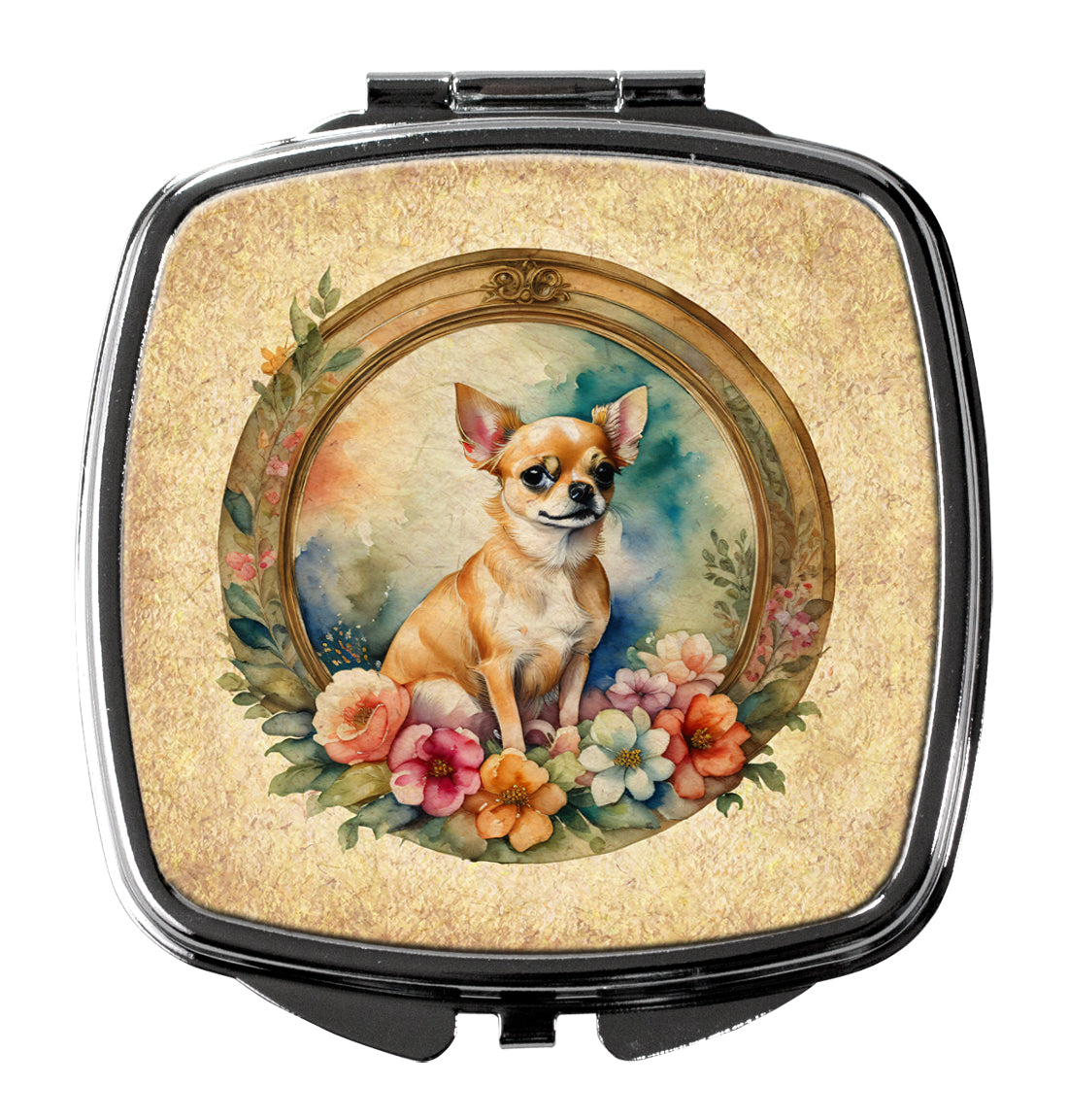 3 x 2.75 in. Chihuahua & Flowers Compact Mirror