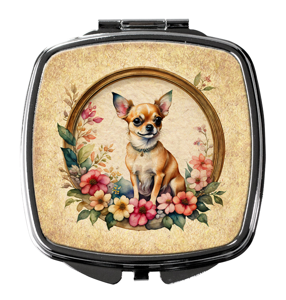 DAC2117SCM 3 x 2.75 in. Chihuahua & Flowers Compact Mirror