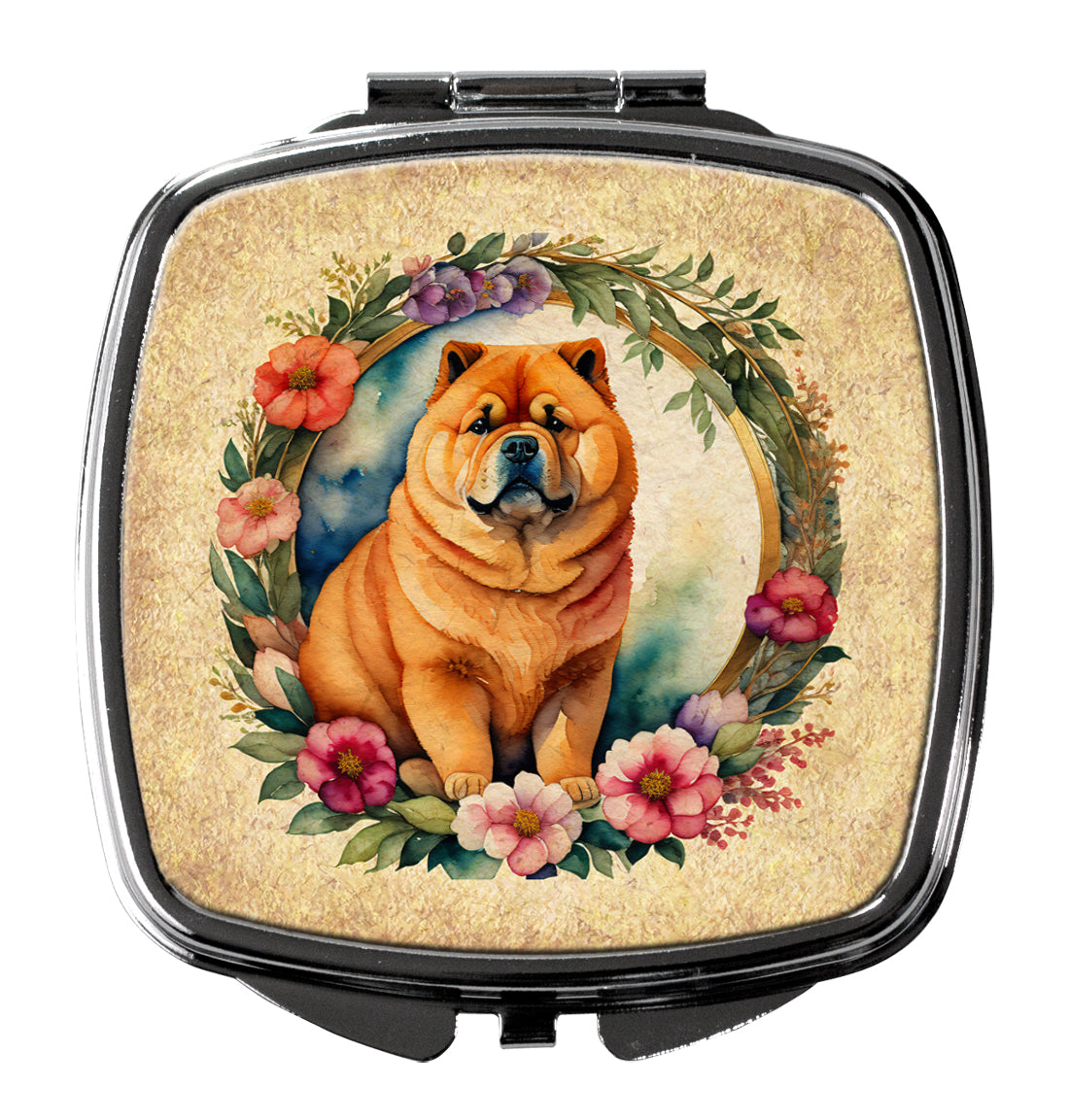 3 x 2.75 in. Chow Chow & Flowers Compact Mirror