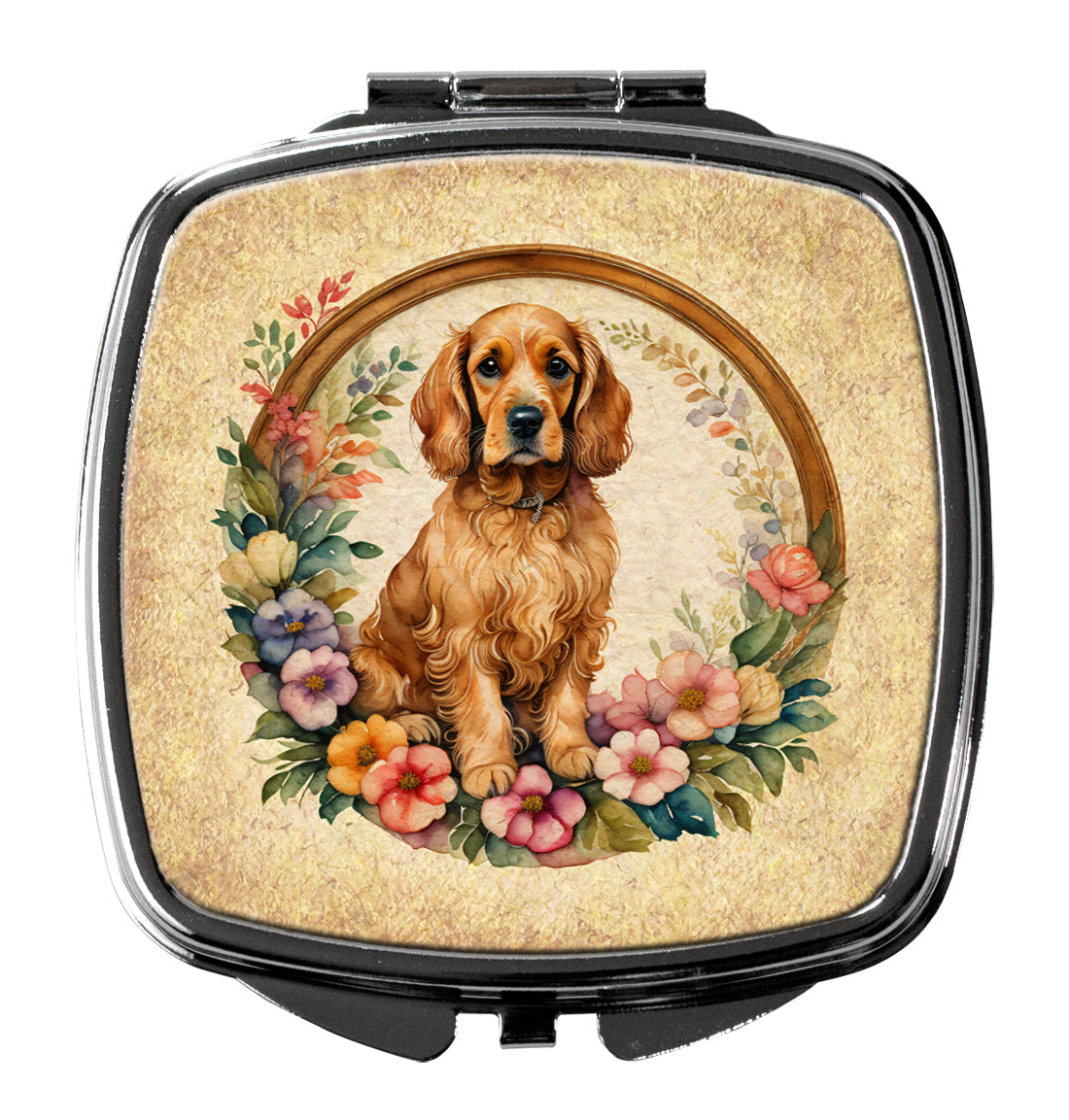 DAC2121SCM 3 x 2.75 in. Cocker Spaniel & Flowers Compact Mirror