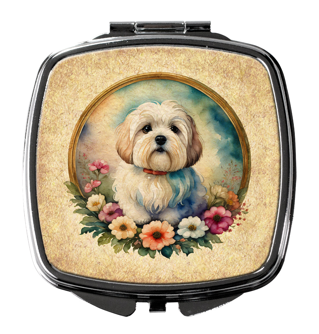 DAC2124SCM 3 x 2.75 in. Coton De Tulear & Flowers Compact Mirror
