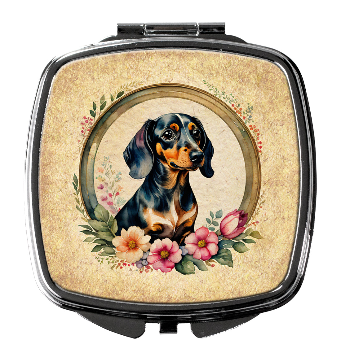 DAC2125SCM 3 x 2.75 in. Dachshund & Flowers Compact Mirror