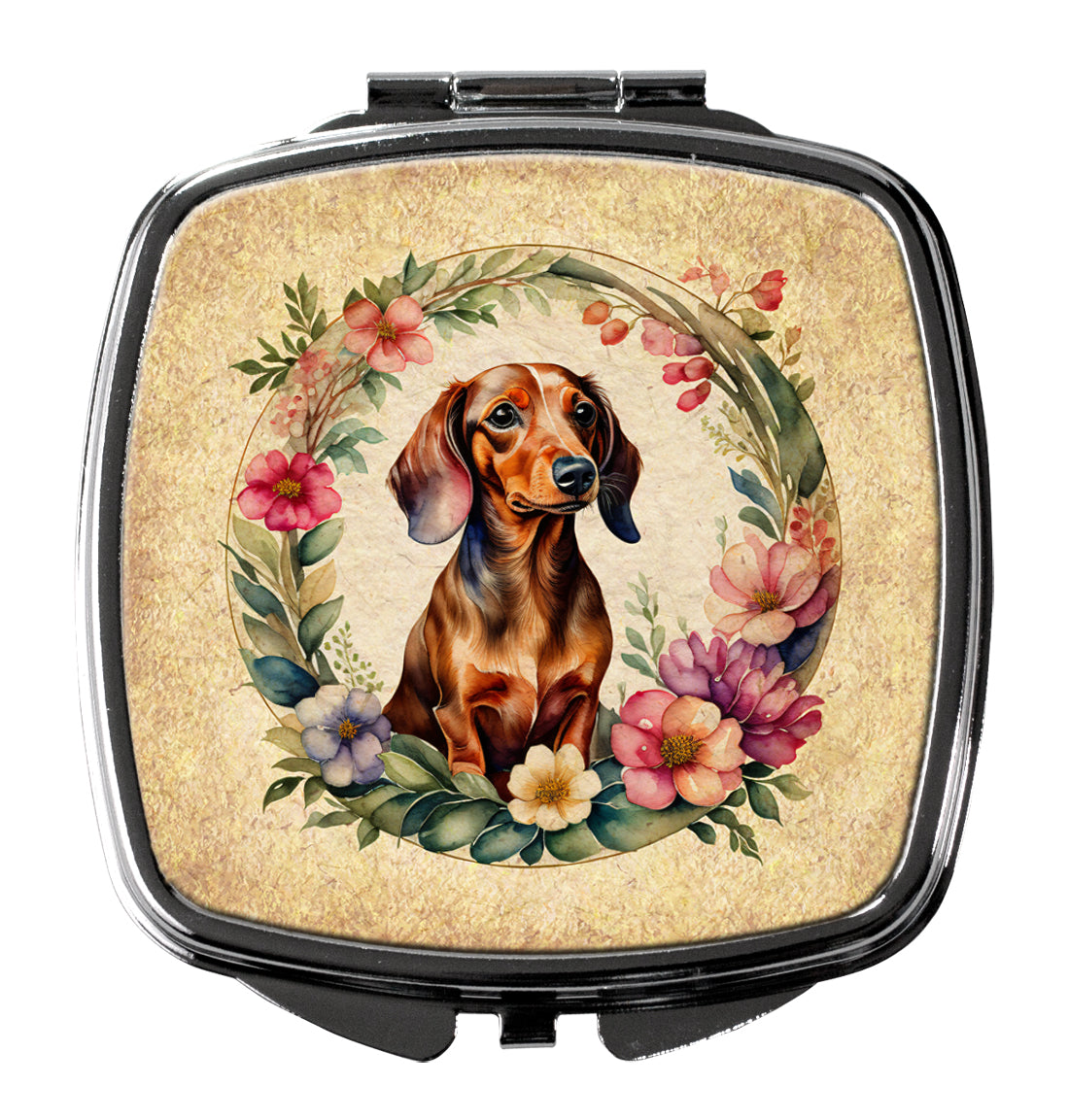 DAC2126SCM 3 x 2.75 in. Dachshund & Flowers Compact Mirror