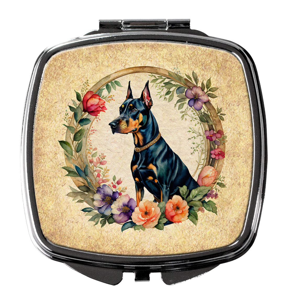 DAC2128SCM 3 x 2.75 in. Doberman Pinscher & Flowers Compact Mirror