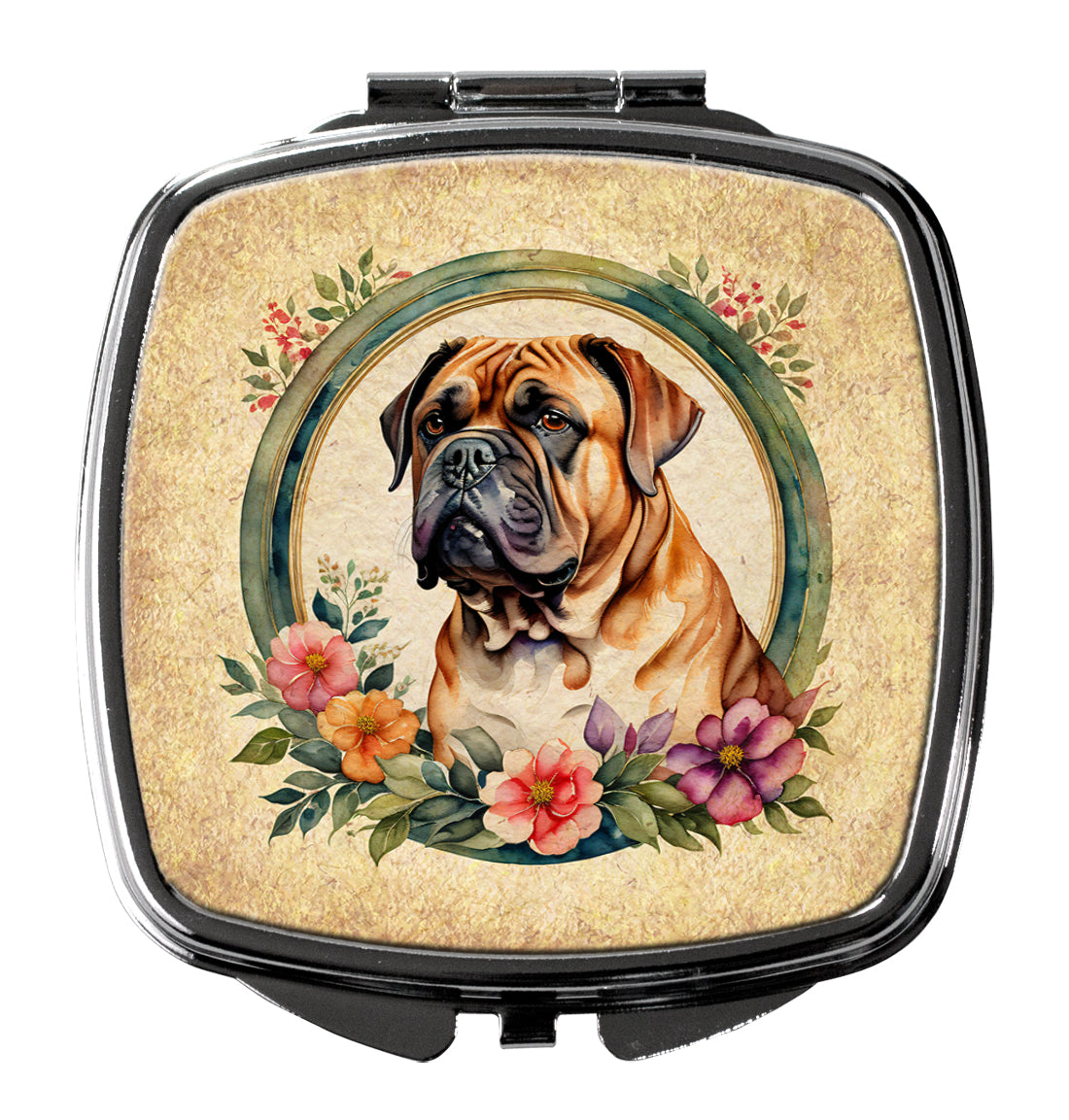 DAC2129SCM 3 x 2.75 in. Dogue de Bordeaux & Flowers Compact Mirror