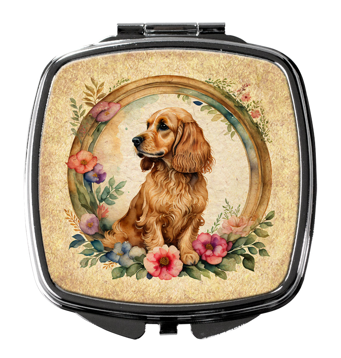 DAC2130SCM 3 x 2.75 in. English Cocker Spaniel & Flowers Compact Mirror