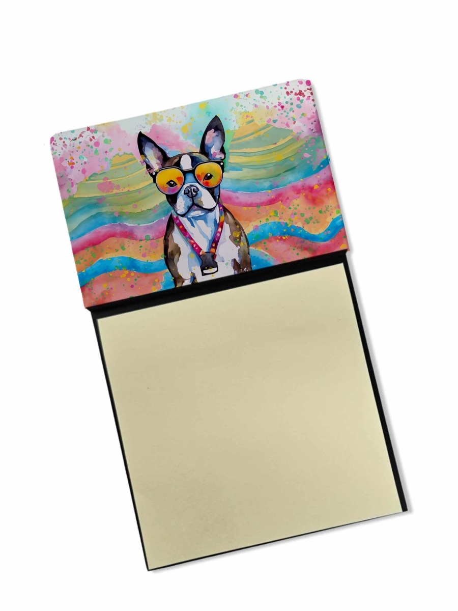 DAC2467SN 5.25 x 3.25 in. Boston Terrier Hippie Dawg Sticky Note Holder