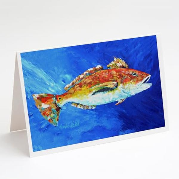5 x 7 in. Red Fish White Spin Greeting Cards - Pack of 8