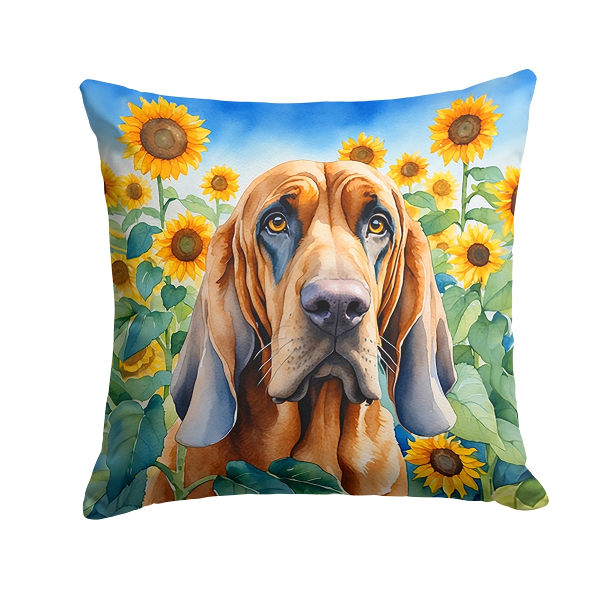 18 x 18 in. Bloodhound in Sunflowers Throw Pillow