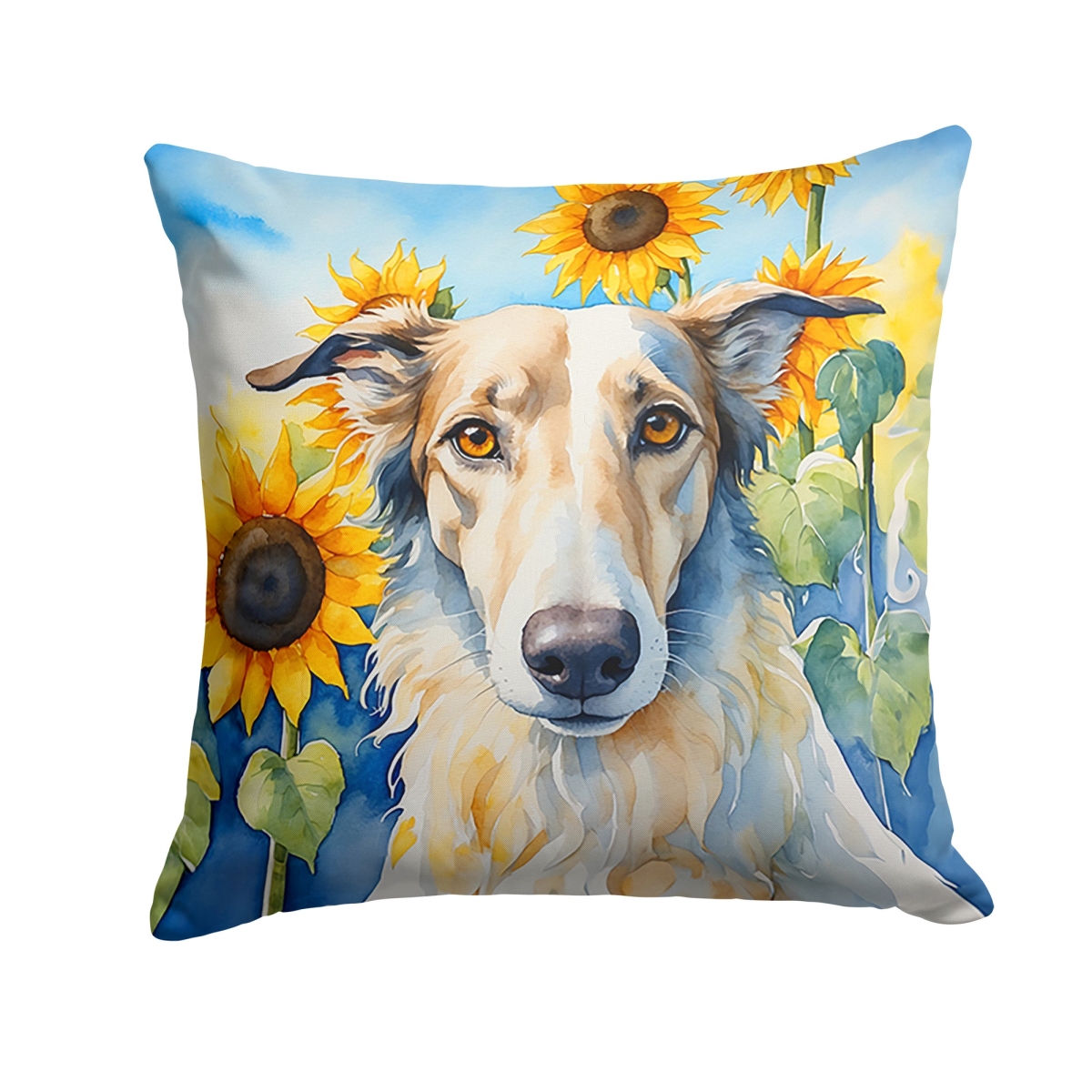 18 x 18 in. Borzoi in Sunflowers Throw Pillow