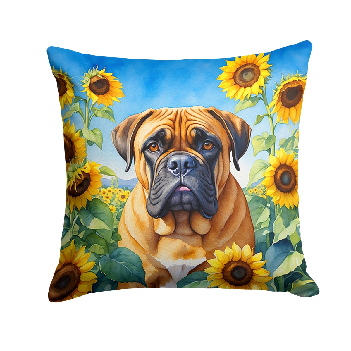 18 x 18 in. Bullmastiff in Sunflowers Throw Pillow