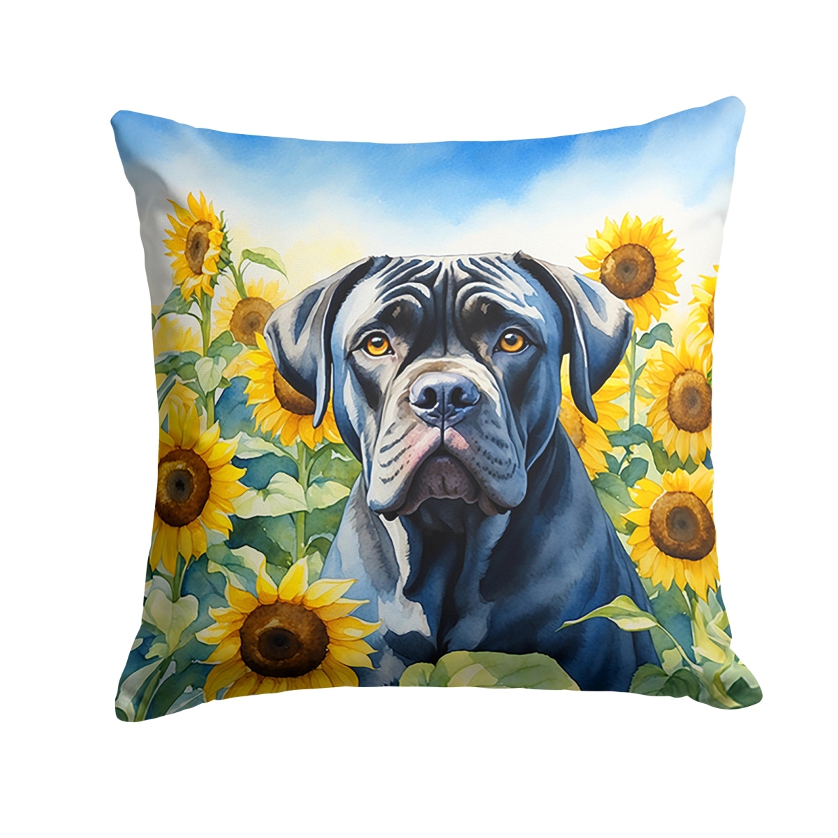 18 x 18 in. Cane Corso in Sunflowers Throw Pillow